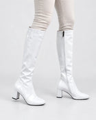 Women's Patent Leather Square-Heel Evening Boots - White