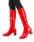 Women's Patent Leather Square-Heel Evening Boots - Red