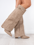 Women's Suede Knee-High Boots – 10 cm Heel - Beige Suede