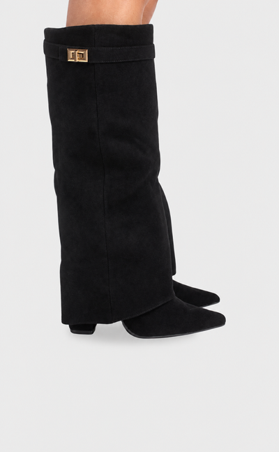 Bottes haute Élégantes en Suède - luxe accents raffinés - Suède Noir