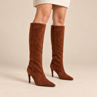 Women's Knee-High Boots – Straight Faux Suede Shaft Slim Heel - Cognac