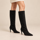Women's Knee-High Boots – Straight Faux Suede Shaft Slim Heel - Black