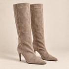 Women's Knee-High Boots – Straight Faux Suede Shaft Slim Heel - Taupe