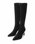 Women's Suede-Effect Heeled Knee-High Boots – Brown & Black - Black