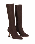 Women's Suede-Effect Heeled Knee-High Boots – Brown & Black - Brown