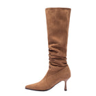 Women's Suede-Effect Heeled Knee-High Boots – Light & Dark Brown - Dark Brown