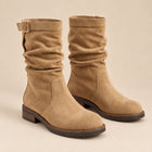 Women's Mid-Calf Boots – Slouchy Faux Suede Low Heel - Camel