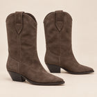 Women's Mid-Calf Boots – Faux Suede Cowboy Boots Slanted Heel - Chocolate