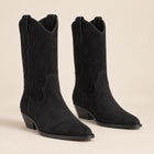 Women's Mid-Calf Boots – Faux Suede Cowboy Boots Slanted Heel - Black