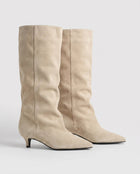 Women's Soft Boots – Wide Faux Suede Shaft Small Heel - Beige