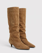Women's Soft Boots – Wide Faux Suede Shaft Small Heel - Camel
