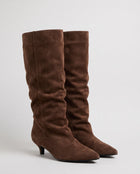 Women's Soft Boots – Wide Faux Suede Shaft Small Heel - Chocolate