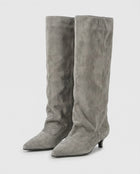 Women's Soft Boots – Wide Faux Suede Shaft Small Heel - Grey