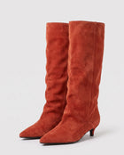 Women's Soft Boots – Wide Faux Suede Shaft Small Heel - Red