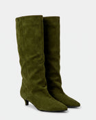 Women's Soft Boots – Wide Faux Suede Shaft Small Heel - Olive Green