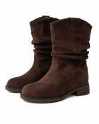 Women's Suede-Effect Western Ankle Boots - Brown