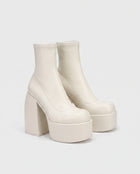 Women's Sock Boots – Chunky Platform Block Heel - White