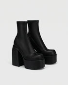 Women's Sock Boots – Chunky Platform Block Heel - Black