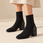 Women's Sock Boots – Ribbed Knit Block Heel - Black
