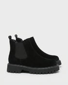 Women's Chelsea Boots – Faux Suede Cleated Sole Block Heel - Black