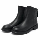 Women's Black Leather Ankle Boots - Black