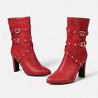 Women's Heeled Ankle Boots - Red