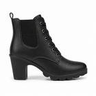 Women's Faux Leather Lace-Up Ankle Boots – Casual Style - Black