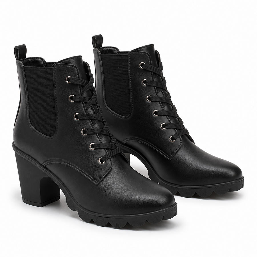 Bottines en similicuir à lacet - vue de côté