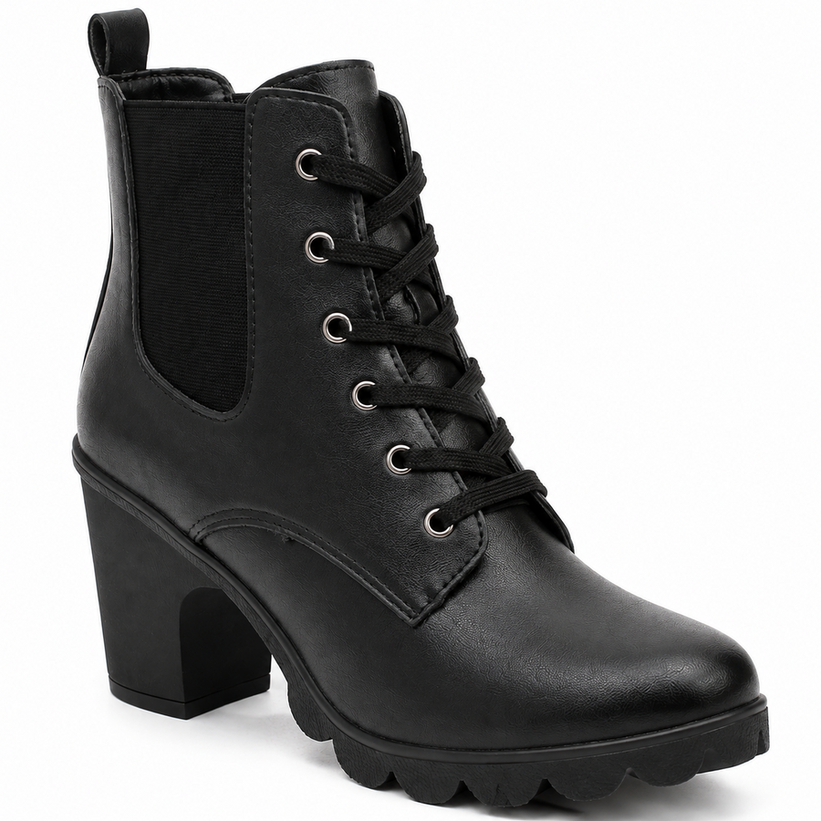 Bottines en similicuir à lacet - vue portée
