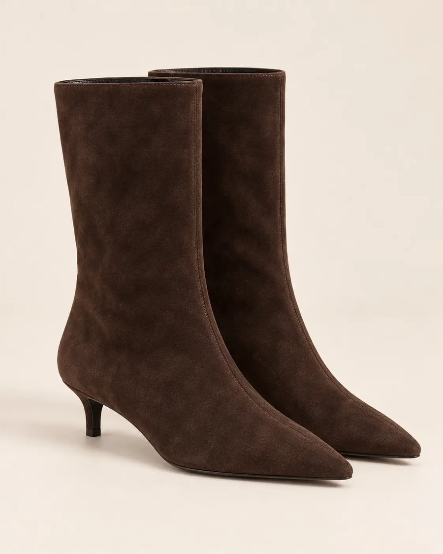 Bottines Pointues Femme - Suédine Talon Kitten Café