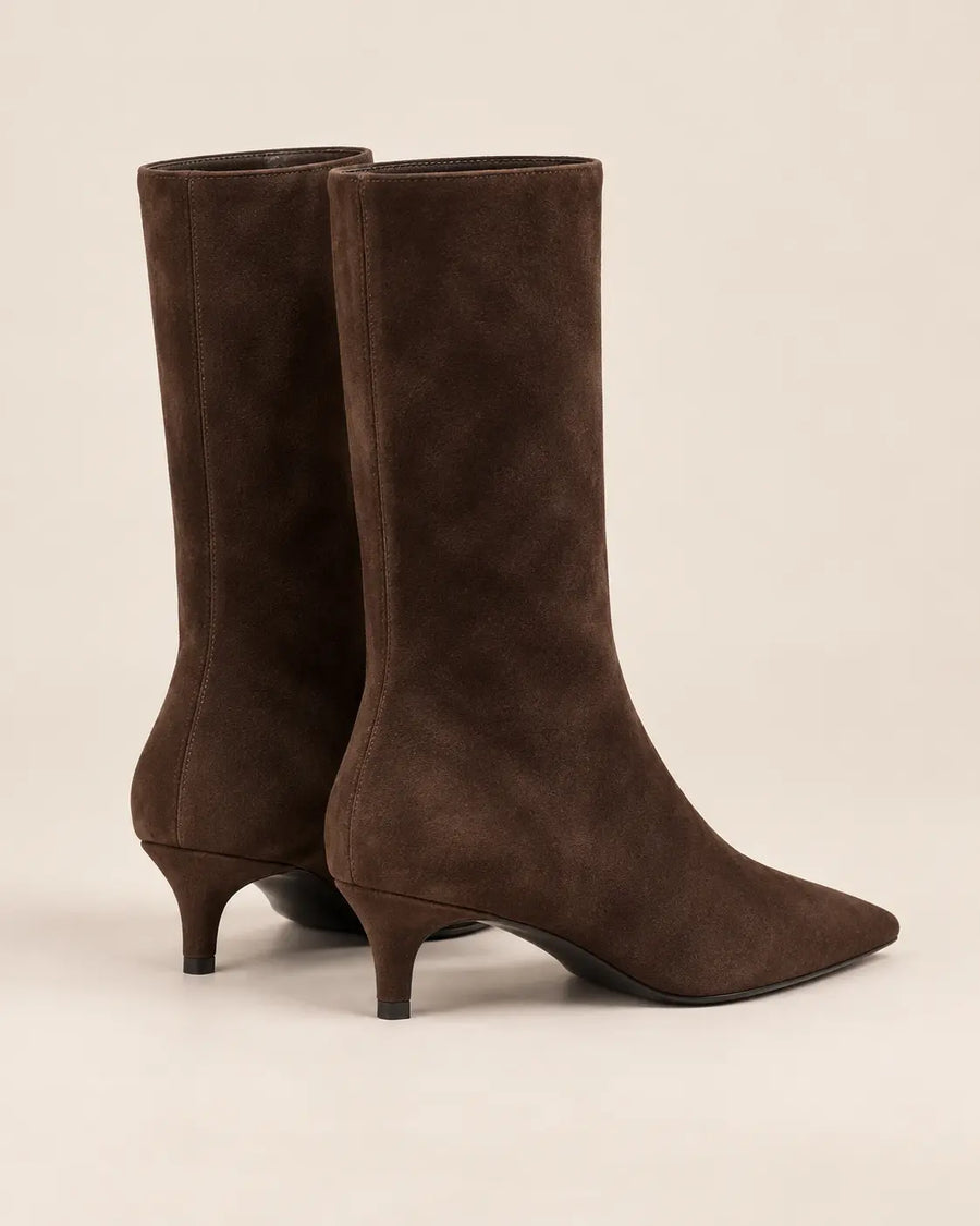 Bottines Pointues Femme - Suédine Talon Kitten Café
