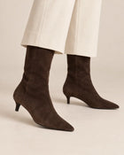Women's Pointed-Toe Ankle Boots – Faux Suede Kitten Heel - Coffee