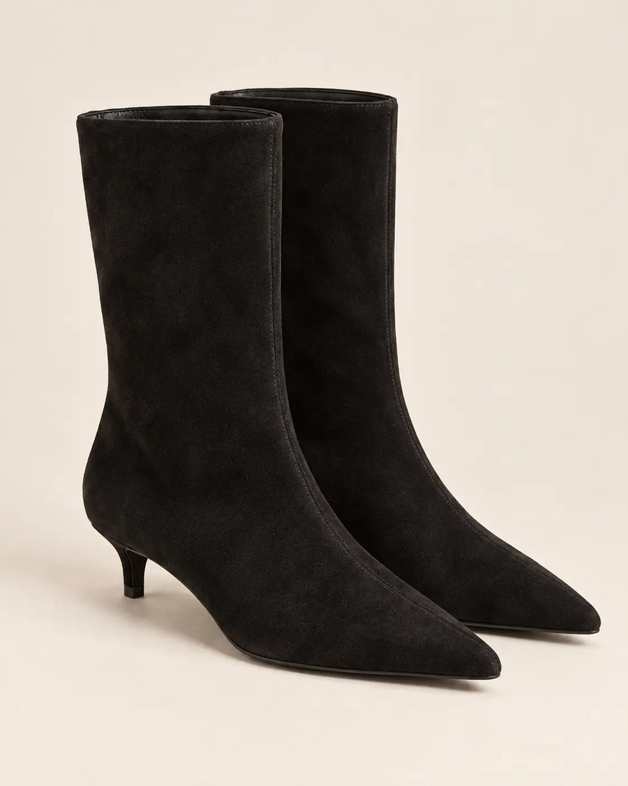 Bottines Pointues Femme - Suédine Talon Kitten Noir