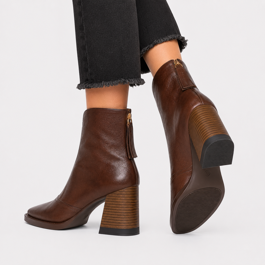Bottines en similicuir à talons confortable - vue portée