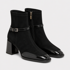 Women's Faux Leather Heeled Ankle Boots – Brown, Red & Black - Black