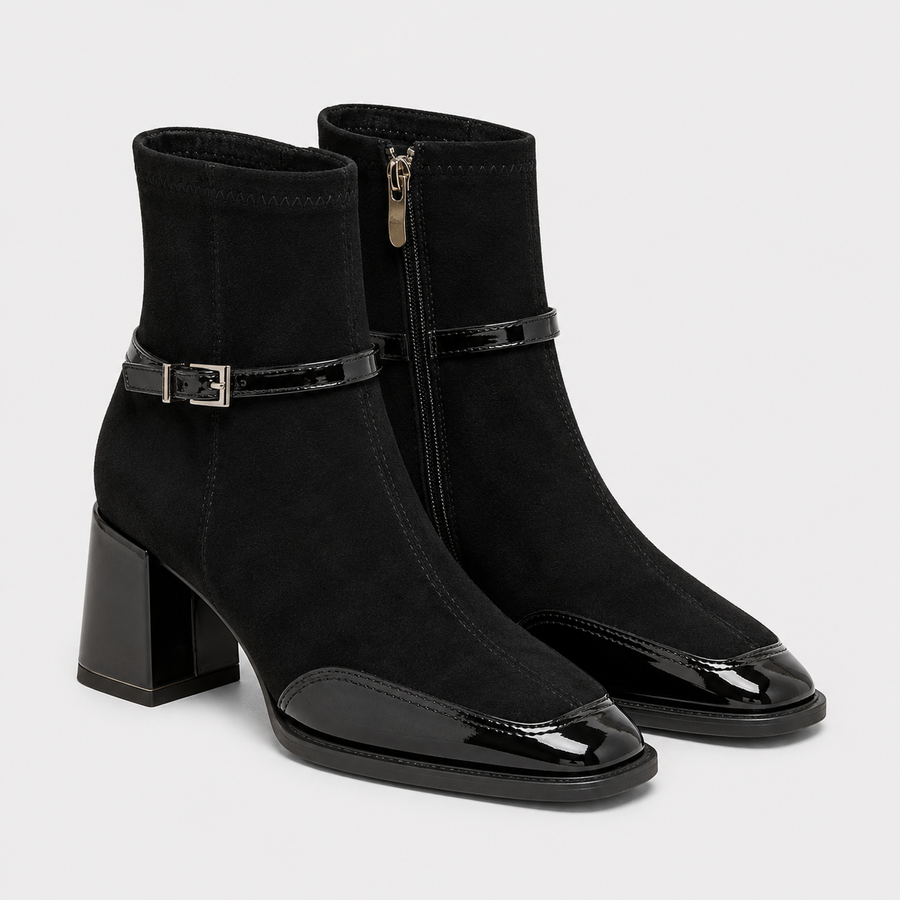 Bottines à talons en similicuir confortables - gros plan matière