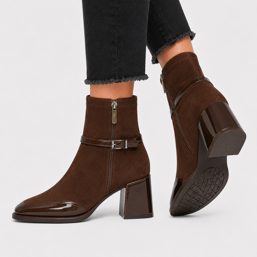 Bottines à talons en similicuir confortables - vue portée