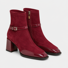 Women's Faux Leather Heeled Ankle Boots – Brown, Red & Black - Red