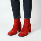 Women's Suede-Effect Heeled Ankle Boots - Red