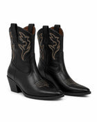Women's Western Leather Heeled Ankle Boots - Black