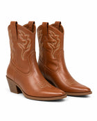 Women's Western Leather Heeled Ankle Boots - Cognac