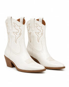 Women's Western Leather Heeled Ankle Boots - White