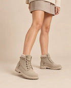 Women's Worker Boots – Flat Lace-Up Leather Effect - Beige