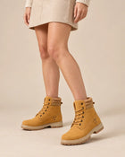 Women's Worker Boots – Flat Lace-Up Leather Effect - Camel