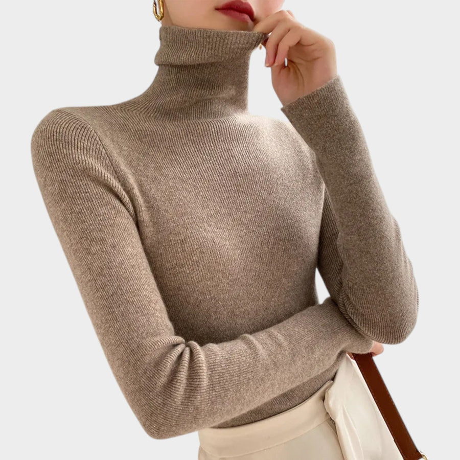Pull Femme Coupe Ajustée Automne Hiver - Camel
