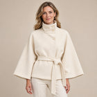 Women's Cape Coat – High Collar Tie Belt - Beige