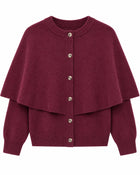 Women's Cape Cardigan – Short Sleeves Square Neck - Burgundy