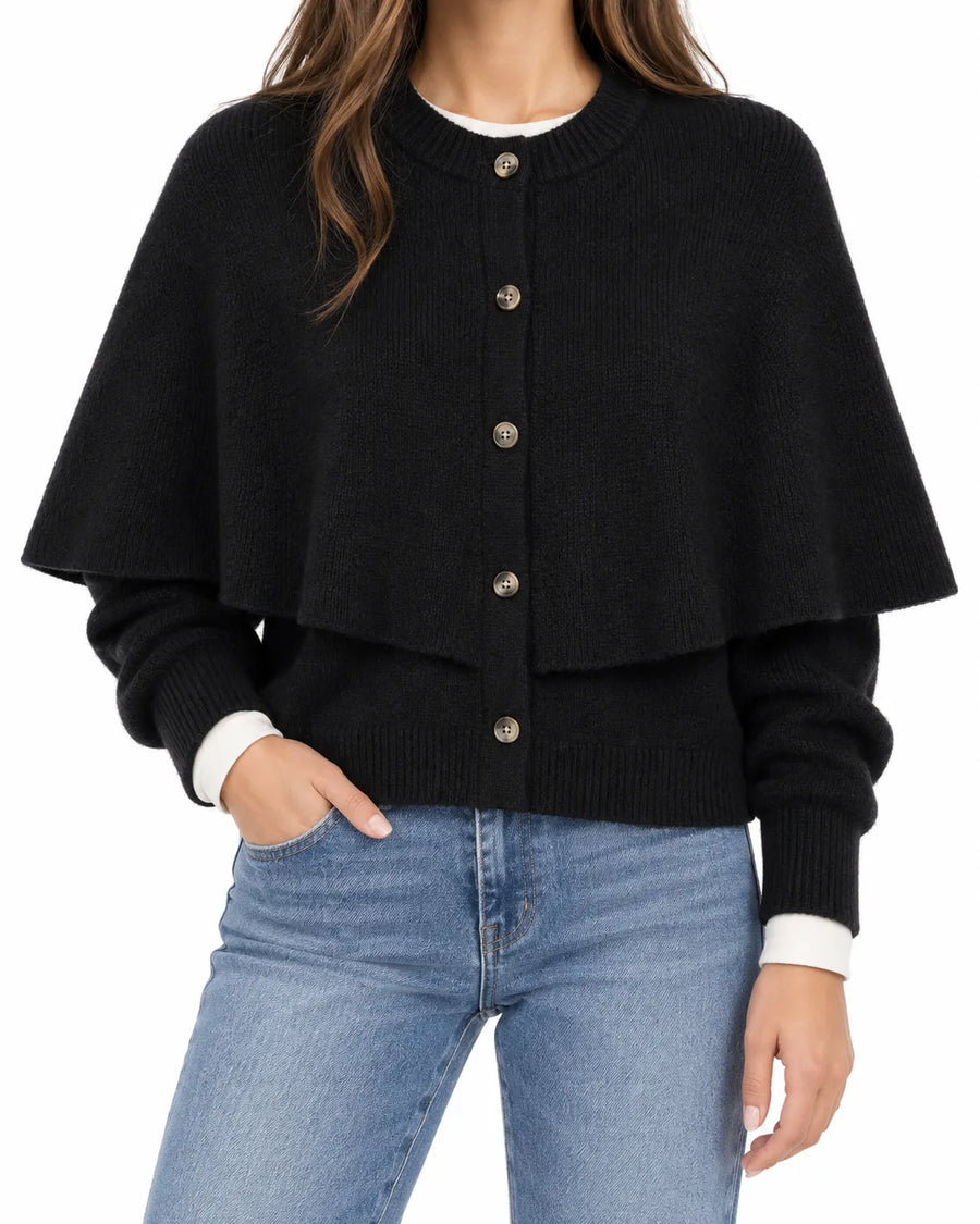 Cardigan cape femme manches courtes col carré