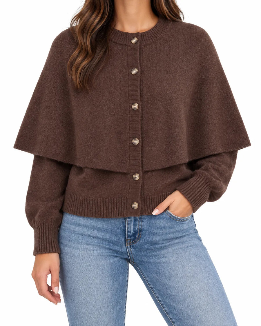 Cardigan cape femme manches courtes col carré