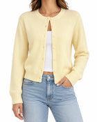 Women's Cropped Round-Neck Knit Cardigan - Yellow